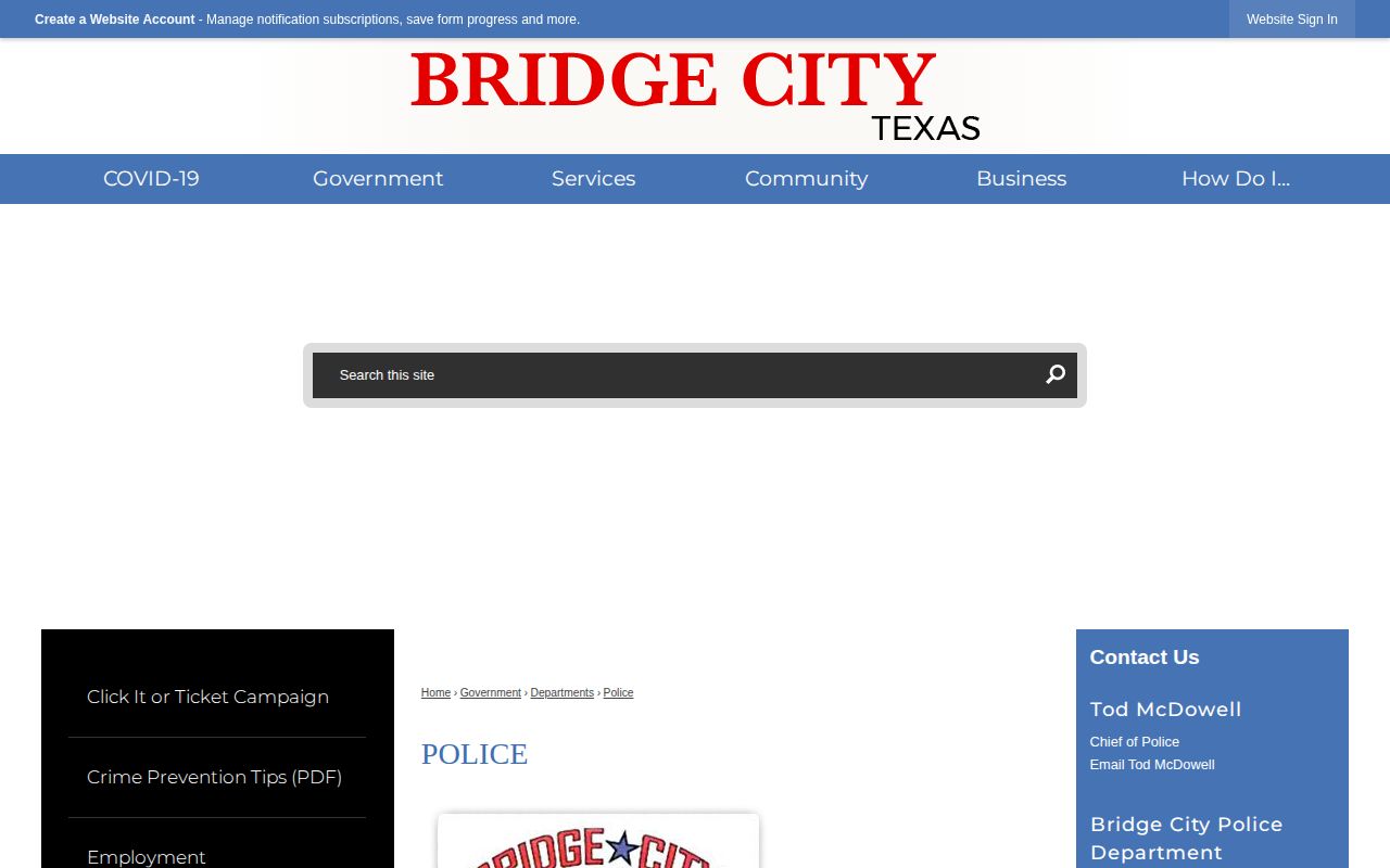 Bridge City Police official page for Orange County arrest-record access